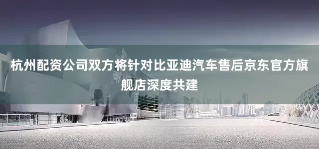 杭州配资公司双方将针对比亚迪汽车售后京东官方旗舰店深度共建